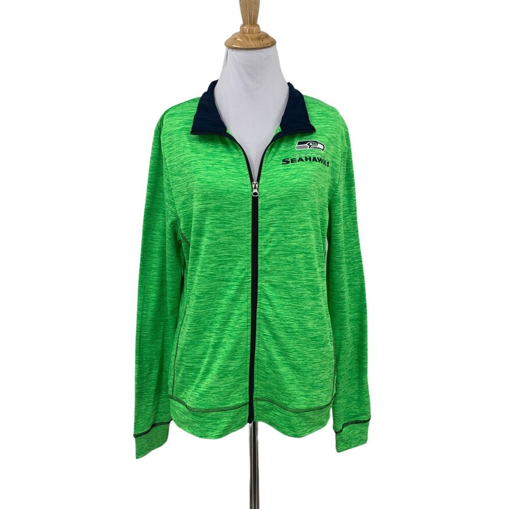 Seattle Seahawks Jacket Junior Youth XL Green Spacedye Full Zip Mock Lightweight